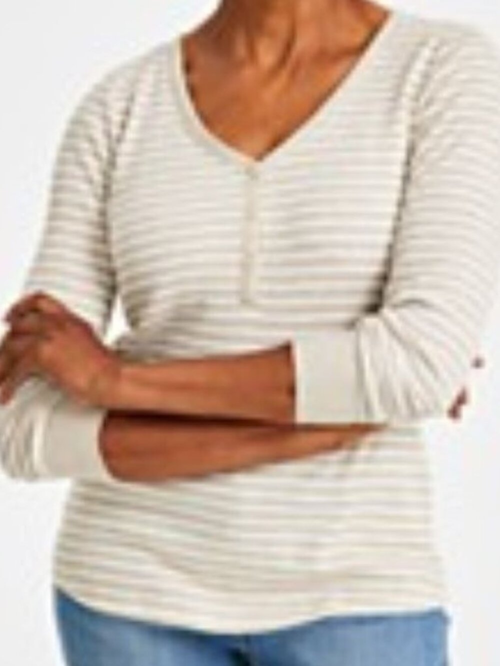 Style & Co. Women's Striped Textured Long Sleeved Henley Top - NWT - Size L